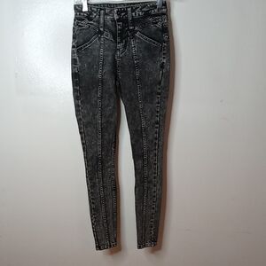 HT Denim Size 0 High Rise Chic Black Acid Wash Super Skinny Jeans. Grunge